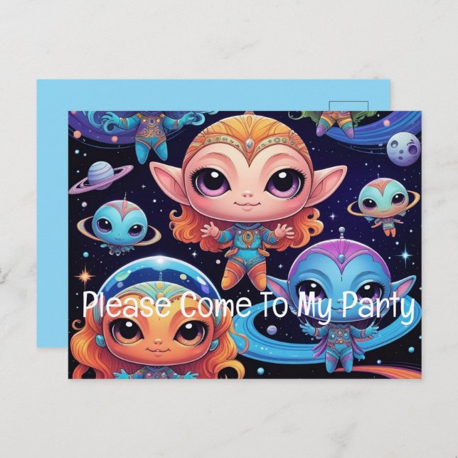 Space Alien & Friends Invitation Postcard (Front/Back)
