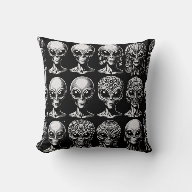 Space Alien Heads Extraterrestrial Sci Fi Cushion (Front)