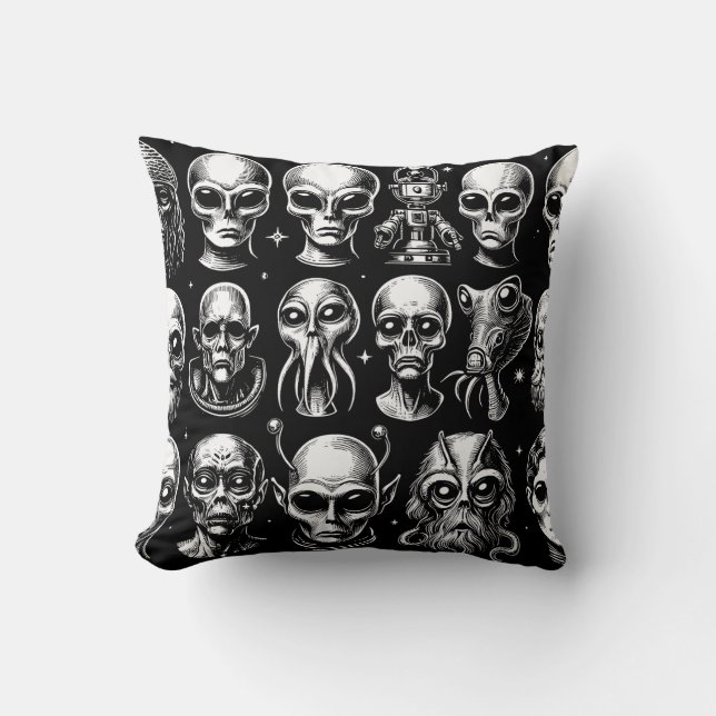 Space Alien Heads Extraterrestrial Sci Fi Cushion (Front)
