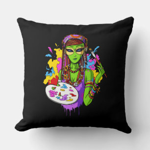 Space Alien Hippie Painting Artist Cushion