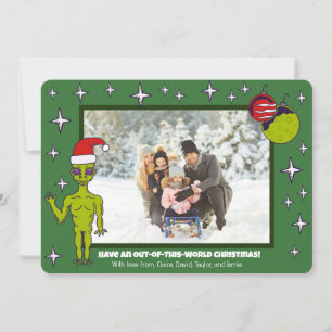 Space Alien in a Santa Hat Christmas Photo Announcement