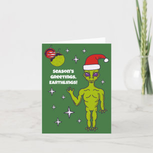 Space Alien in a Santa Hat Personalised Christmas Card