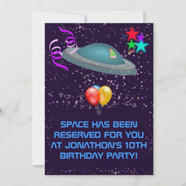 Space Alien Kids Birthday Party Invitation (Front)