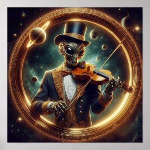 Space Alien, Lincoln Top Hat, Violin, Fancy Jacket Poster