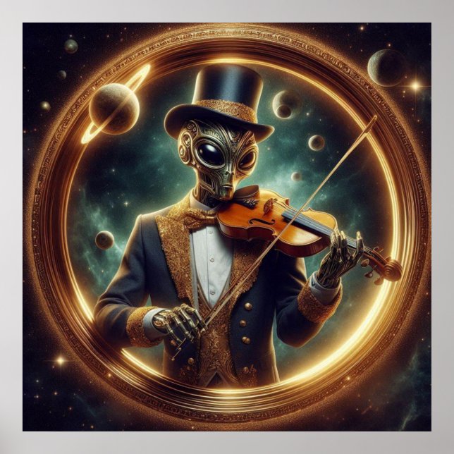 Space Alien, Lincoln Top Hat, Violin, Fancy Jacket Poster (Front)