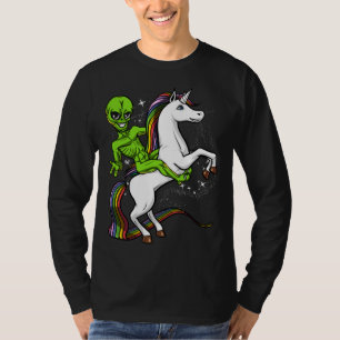 Space Alien Riding Magical Unicorn UFO T-Shirt