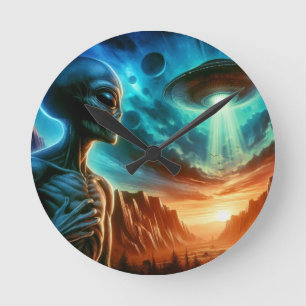 Space Alien Round Clock