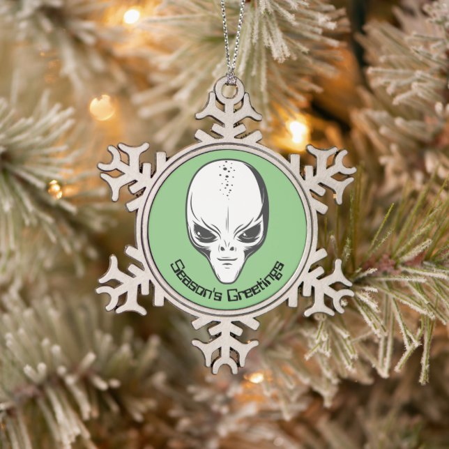 Space Alien Sci Fi Snowflake Pewter Christmas Ornament (Tree)