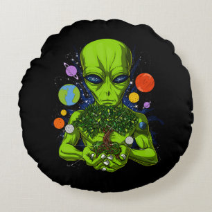 Space Alien Tree Of Life UFO Extraterrestrials Round Cushion