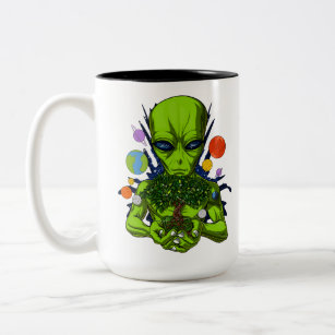 Space Alien Tree Of Life UFO Extraterrestrials Two-Tone Coffee Mug