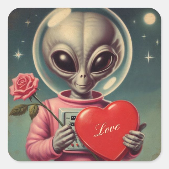 Space Alien Valentine Sci Fi Romantic Valentine's Square Sticker (Front)