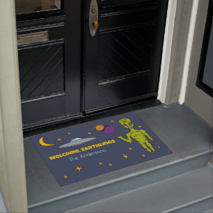 Space Alien with Flying Saucer Personalised Doormat