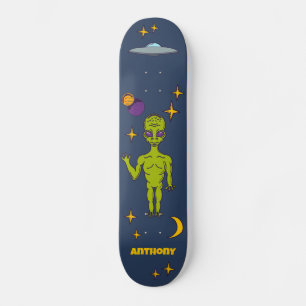 Space Alien with Flying Saucer Personalised Skateboard