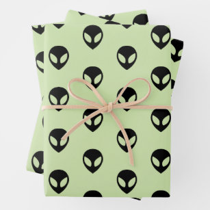 Space Alien Wrapping Paper Flat Sheet Set of 3