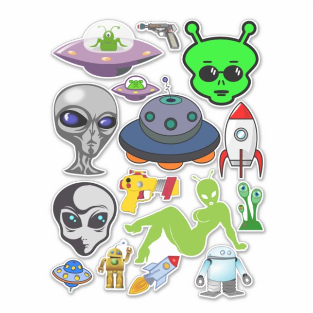 Space aliens greys ufo clipart collage sheet  (Front)