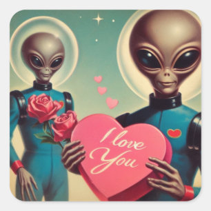 Space Aliens Valentine Sci Fi Romantic Valentine's Square Sticker