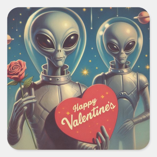 Space Aliens Valentine Sci Fi Romantic Valentine's Square Sticker (Front)
