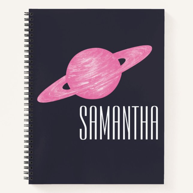 Space and Planet Saturn Illustration with Name Notebook (Front)