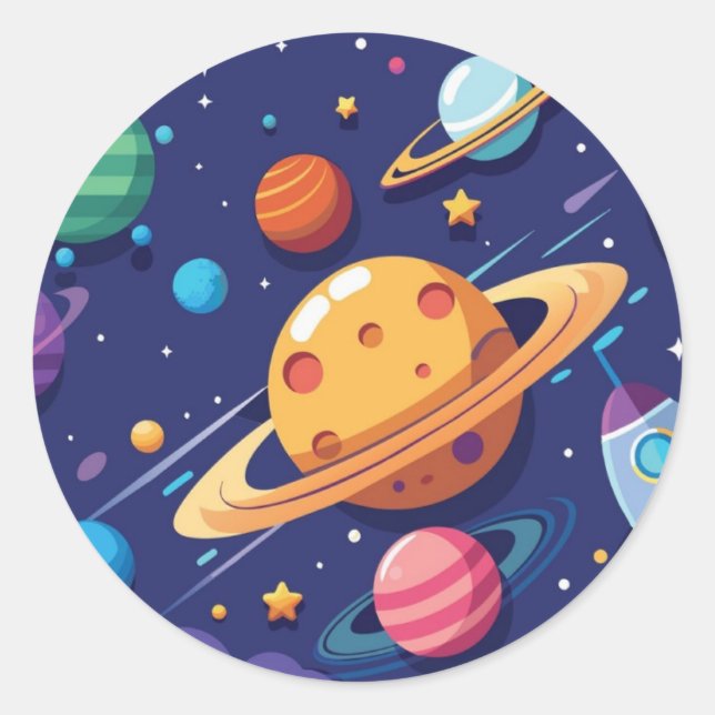 Space and planet theme classic round sticker (Front)