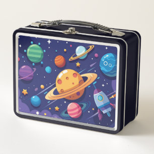 Space and planet theme metal lunch box