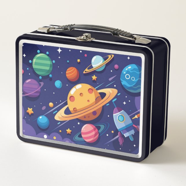 Space and planet theme metal lunch box (Front)