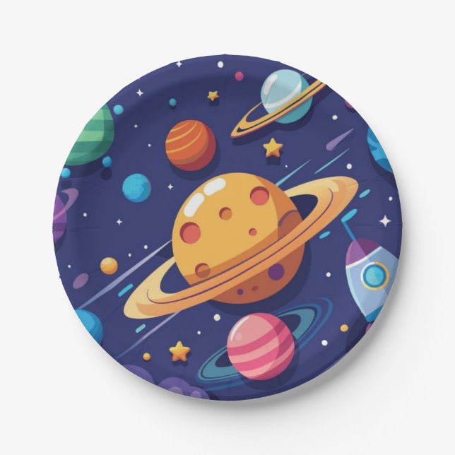 Space and planet theme paper plate (Front)