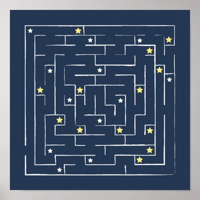 Space and stars labyrinth. Navy maze. Kids game Poster (Front)
