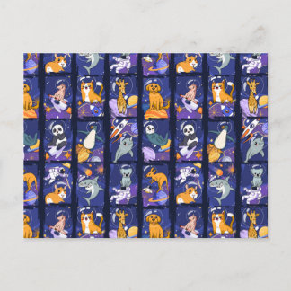 Space animals, animals in space, astronaut animals postcard