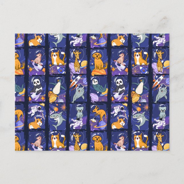 Space animals, animals in space, astronaut animals postcard (Front)