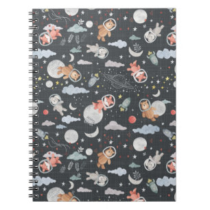 Space animals - dark steel blue texture notebook