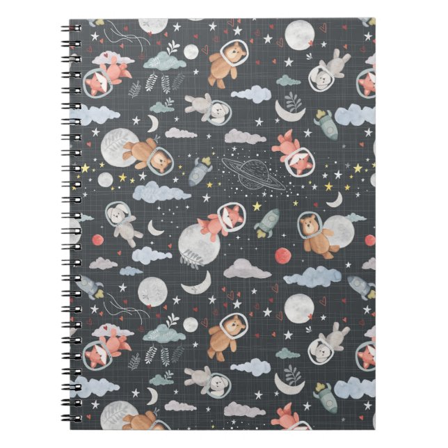 Space animals - dark steel blue texture notebook (Front)