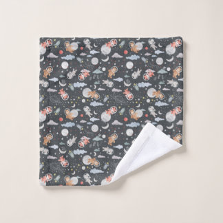 Space animals - dark steel blue texture wash cloth
