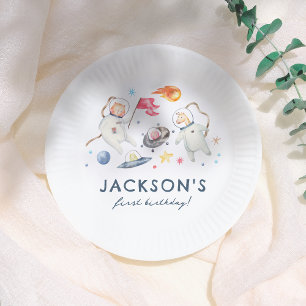 Space Animals Moon Aliens 1st Birthday Party Paper Plate