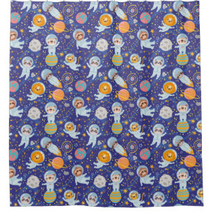 Space Animals Pattern Shower Curtain