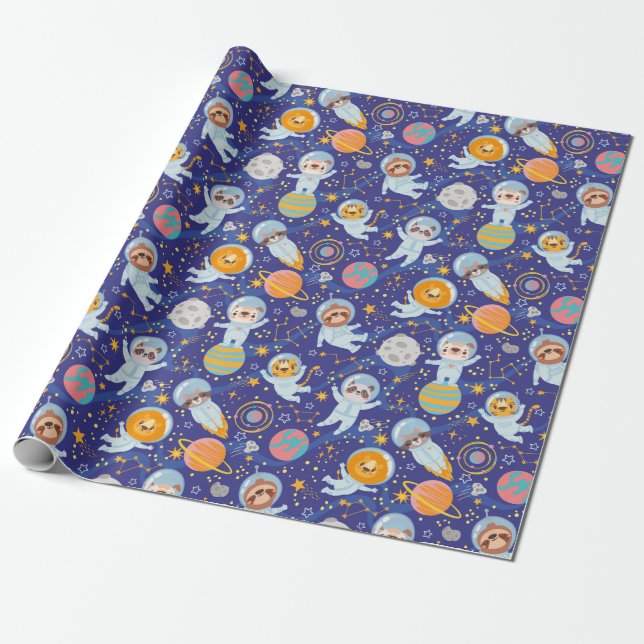 Space Animals Wrapping Paper (Unrolled)