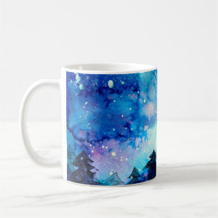Space art at watercolor with night sky and trees coffee mug