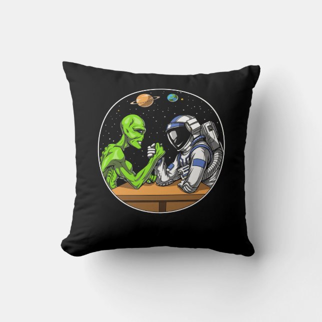 Space Astronaut Alien Arm Wrestling Funny Cosmic Cushion (Front)