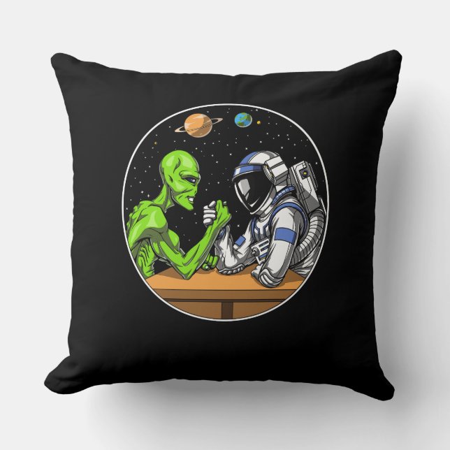 Space Astronaut Alien Arm Wrestling Funny Cosmic Cushion (Front)