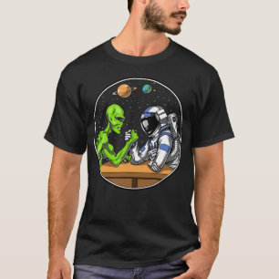 Space Astronaut Alien Arm Wrestling Funny Cosmic T-Shirt