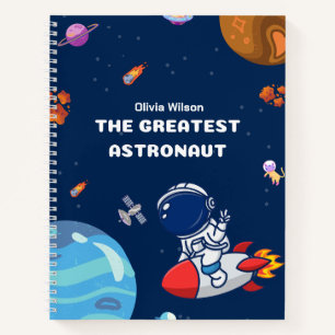 Space Astronaut and Planets in Blue Personalised  Notebook
