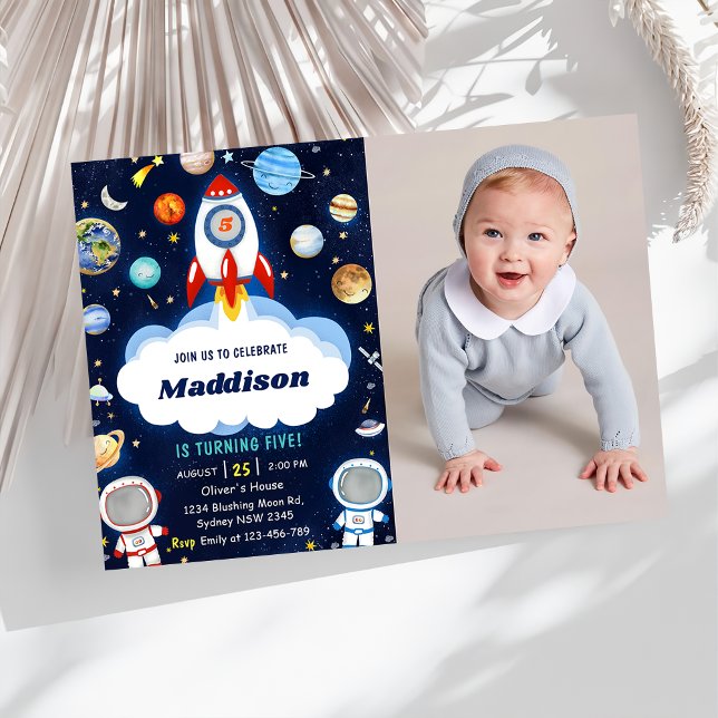 Space Astronaut Any Age Birthday Party Photo Invitation (Creator Uploaded)