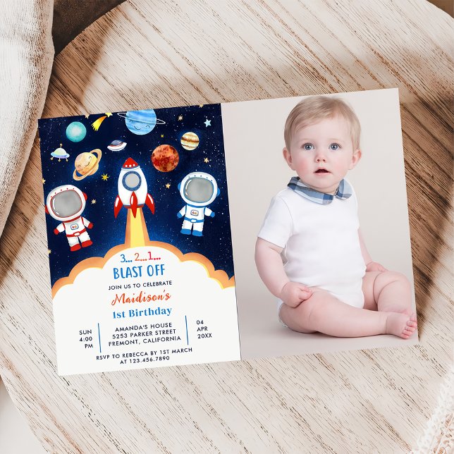 Space Astronaut Any Age Birthday Party Photo Invitation (Creator Uploaded)