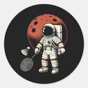 Space Astronaut Badminton Player Shuttle Sport Classic Round Sticker