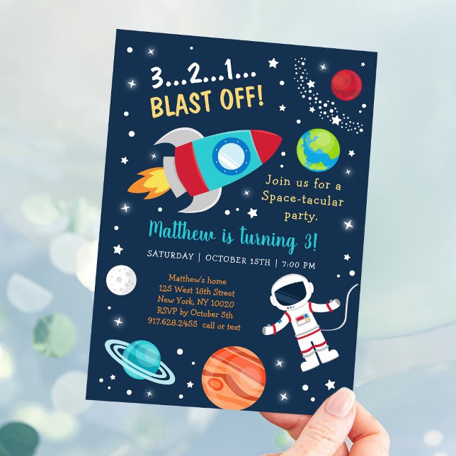 Space Astronaut Blast Off Birthday Invitation (Creator Uploaded)