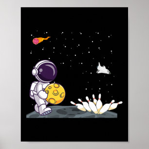 Space Astronaut Bowling Shirt Funny Bowler In Oute Poster