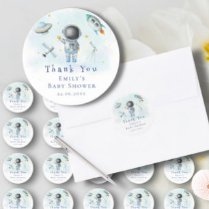 Space Astronaut Boy rockets ufo stars Baby Shower Classic Round Sticker