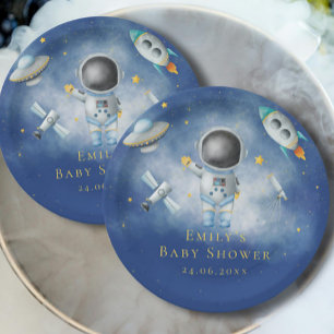 Space Astronaut Boy rockets ufo stars Baby Shower Paper Plate
