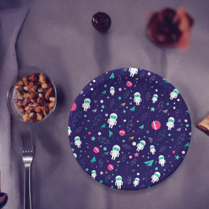 Space Astronaut Cartoon Pattern Paper Plate