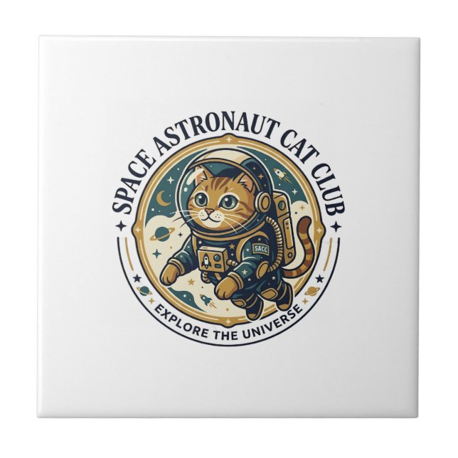 Space Astronaut Cat Cat Dad Gift Idea - Space Astr Ceramic Tile (Front)