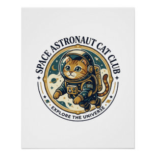 Space Astronaut Cat Cat Dad Gift Idea - Space Astr Poster